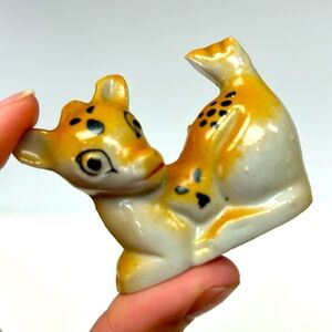 Vintage ceramic hand painted miniature fawn marked Japan